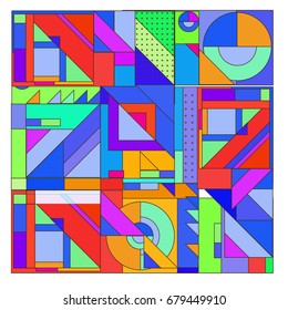 Trendy geometrical vector illustration with elements and abstract colorful textures. Design for summer holiday poster, card, brochure, and promotion template. Fashion art print and background.