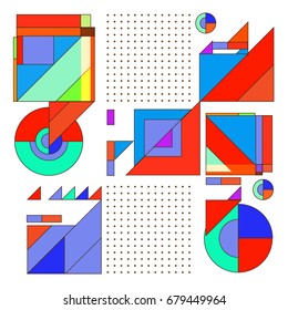 Trendy geometrical vector illustration with elements and abstract colorful textures. Design for summer holiday poster, card, brochure, and promotion template. Fashion art print and background.