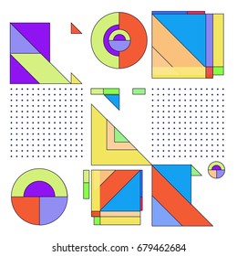 Trendy geometrical vector illustration with elements and abstract colorful textures. Design for summer holiday poster, card, brochure, and promotion template. Fashion art print and background.