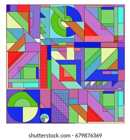 Trendy geometrical vector illustration with elements and abstract colorful textures. Design for summer holiday poster, card, brochure, and promotion template. Fashion art print and background.