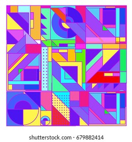 Trendy geometrical vector illustration with elements and abstract colorful textures. Design for summer holiday poster, card, brochure, and promotion template. Fashion art print and background.