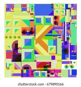 Trendy geometrical vector illustration with elements and abstract colorful textures. Design for summer holiday poster, card, brochure, and promotion template. Fashion art print and background.