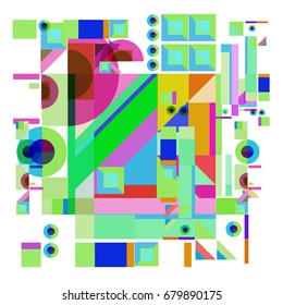 Trendy geometrical vector illustration with elements and abstract colorful textures. Design for summer holiday poster, card, brochure, and promotion template. Fashion art print and background.