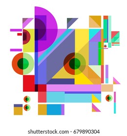 Trendy geometrical vector illustration with elements and abstract colorful textures. Design for summer holiday poster, card, brochure, and promotion template. Fashion art print and background.