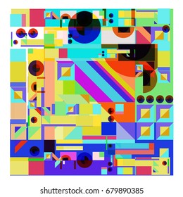 Trendy geometrical vector illustration with elements and abstract colorful textures. Design for summer holiday poster, card, brochure, and promotion template. Fashion art print and background.