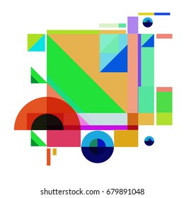 Trendy geometrical vector illustration with elements and abstract colorful textures. Design for summer holiday poster, card, brochure, and promotion template. Fashion art print and background.