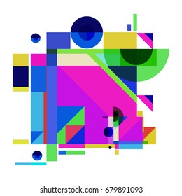 Trendy geometrical vector illustration with elements and abstract colorful textures. Design for summer holiday poster, card, brochure, and promotion template. Fashion art print and background.