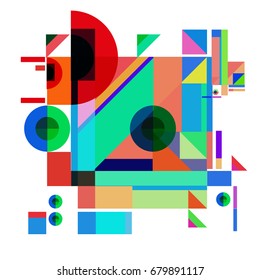 Trendy geometrical vector illustration with elements and abstract colorful textures. Design for summer holiday poster, card, brochure, and promotion template. Fashion art print and background.