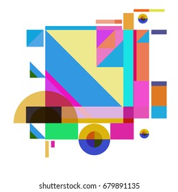 Trendy geometrical vector illustration with elements and abstract colorful textures. Design for summer holiday poster, card, brochure, and promotion template. Fashion art print and background.