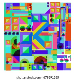 Trendy geometrical vector illustration with elements and abstract colorful textures. Design for summer holiday poster, card, brochure, and promotion template. Fashion art print and background.