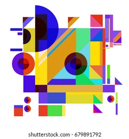 Trendy geometrical vector illustration with elements and abstract colorful textures. Design for summer holiday poster, card, brochure, and promotion template. Fashion art print and background.