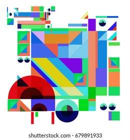 Trendy geometrical vector illustration with elements and abstract colorful textures. Design for summer holiday poster, card, brochure, and promotion template. Fashion art print and background.
