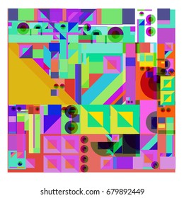 Trendy geometrical vector illustration with elements and abstract colorful textures. Design for summer holiday poster, card, brochure, and promotion template. Fashion art print and background.