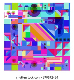 Trendy geometrical vector illustration with elements and abstract colorful textures. Design for summer holiday poster, card, brochure, and promotion template. Fashion art print and background.
