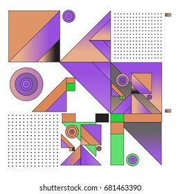 Trendy geometrical vector illustration with elements and abstract colorful textures. Design for summer holiday poster, card, brochure, and promotion template. Fashion art print and background.
