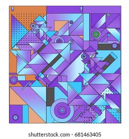 Trendy geometrical vector illustration with elements and abstract colorful textures. Design for summer holiday poster, card, brochure, and promotion template. Fashion art print and background.