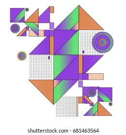 Trendy geometrical vector illustration with elements and abstract colorful textures. Design for summer holiday poster, card, brochure, and promotion template. Fashion art print and background.