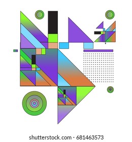 Trendy geometrical vector illustration with elements and abstract colorful textures. Design for summer holiday poster, card, brochure, and promotion template. Fashion art print and background.