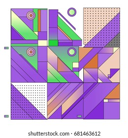 Trendy geometrical vector illustration with elements and abstract colorful textures. Design for summer holiday poster, card, brochure, and promotion template. Fashion art print and background.