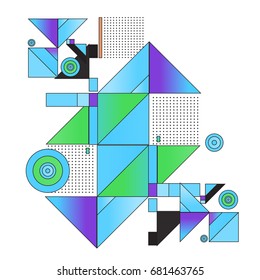 Trendy geometrical vector illustration with elements and abstract colorful textures. Design for summer holiday poster, card, brochure, and promotion template. Fashion art print and background.