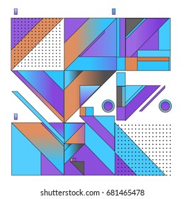 Trendy geometrical vector illustration with elements and abstract colorful textures. Design for summer holiday poster, card, brochure, and promotion template. Fashion art print and background.