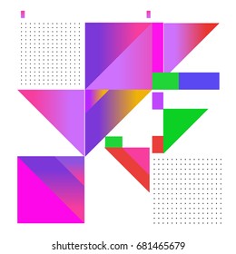 Trendy geometrical vector illustration with elements and abstract colorful textures. Design for summer holiday poster, card, brochure, and promotion template. Fashion art print and background.