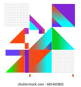 Trendy geometrical vector illustration with elements and abstract colorful textures. Design for summer holiday poster, card, brochure, and promotion template. Fashion art print and background.