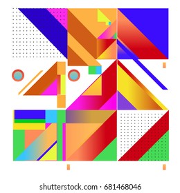 Trendy geometrical vector illustration with elements and abstract colorful textures. Design for summer holiday poster, card, brochure, and promotion template. Fashion art print and background.
