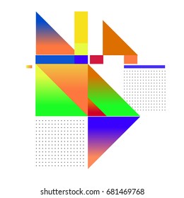 Trendy geometrical vector illustration with elements and abstract colorful textures. Design for summer holiday poster, card, brochure, and promotion template. Fashion art print and background.