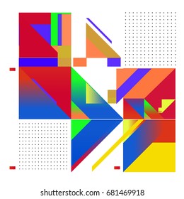 Trendy geometrical vector illustration with elements and abstract colorful textures. Design for summer holiday poster, card, brochure, and promotion template. Fashion art print and background.
