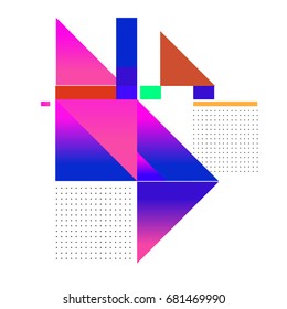 Trendy geometrical vector illustration with elements and abstract colorful textures. Design for summer holiday poster, card, brochure, and promotion template. Fashion art print and background.