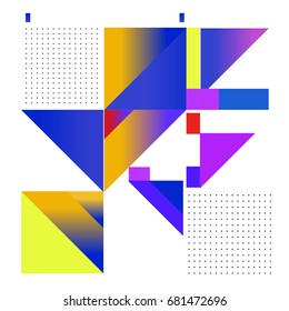 Trendy geometrical vector illustration with elements and abstract colorful textures. Design for summer holiday poster, card, brochure, and promotion template. Fashion art print and background.