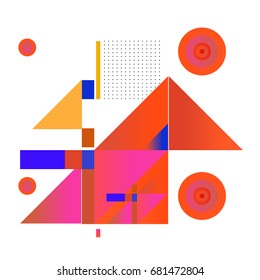 Trendy geometrical vector illustration with elements and abstract colorful textures. Design for summer holiday poster, card, brochure, and promotion template. Fashion art print and background.