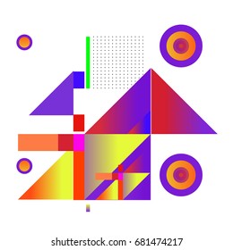 Trendy geometrical vector illustration with elements and abstract colorful textures. Design for summer holiday poster, card, brochure, and promotion template. Fashion art print and background.