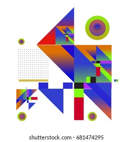 Trendy geometrical vector illustration with elements and abstract colorful textures. Design for summer holiday poster, card, brochure, and promotion template. Fashion art print and background.