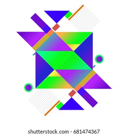 Trendy geometrical vector illustration with elements and abstract colorful textures. Design for summer holiday poster, card, brochure, and promotion template. Fashion art print and background.