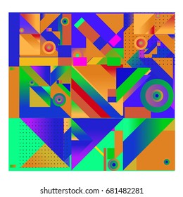 Trendy geometrical vector illustration with elements and abstract colorful textures. Design for summer holiday poster, card, brochure, and promotion template. Fashion art print and background.