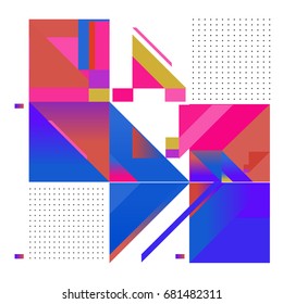 Trendy geometrical vector illustration with elements and abstract colorful textures. Design for summer holiday poster, card, brochure, and promotion template. Fashion art print and background.