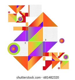 Trendy geometrical vector illustration with elements and abstract colorful textures. Design for summer holiday poster, card, brochure, and promotion template. Fashion art print and background.