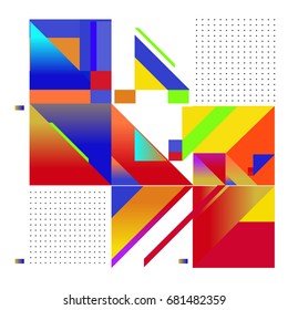 Trendy geometrical vector illustration with elements and abstract colorful textures. Design for summer holiday poster, card, brochure, and promotion template. Fashion art print and background.