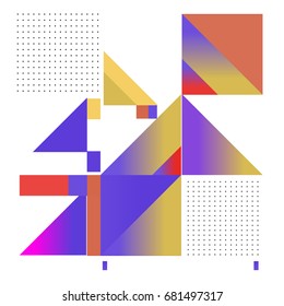 Trendy geometrical vector illustration with elements and abstract colorful textures. Design for summer holiday poster, card, brochure, and promotion template. Fashion art print and background.
