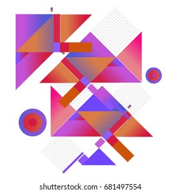 Trendy geometrical vector illustration with elements and abstract colorful textures. Design for summer holiday poster, card, brochure, and promotion template. Fashion art print and background.
