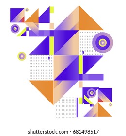 Trendy geometrical vector illustration with elements and abstract colorful textures. Design for summer holiday poster, card, brochure, and promotion template. Fashion art print and background.