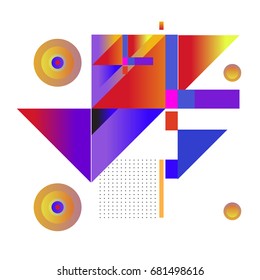 Trendy geometrical vector illustration with elements and abstract colorful textures. Design for summer holiday poster, card, brochure, and promotion template. Fashion art print and background.