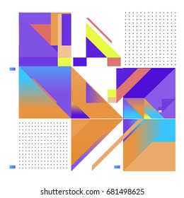 Trendy geometrical vector illustration with elements and abstract colorful textures. Design for summer holiday poster, card, brochure, and promotion template. Fashion art print and background.
