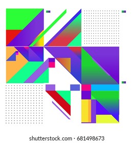 Trendy geometrical vector illustration with elements and abstract colorful textures. Design for summer holiday poster, card, brochure, and promotion template. Fashion art print and background.