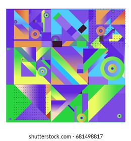 Trendy geometrical vector illustration with elements and abstract colorful textures. Design for summer holiday poster, card, brochure, and promotion template. Fashion art print and background.