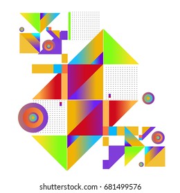 Trendy geometrical vector illustration with elements and abstract colorful textures. Design for summer holiday poster, card, brochure, and promotion template. Fashion art print and background.