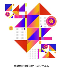 Trendy geometrical vector illustration with elements and abstract colorful textures. Design for summer holiday poster, card, brochure, and promotion template. Fashion art print and background.