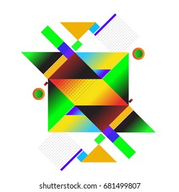 Trendy geometrical vector illustration with elements and abstract colorful textures. Design for summer holiday poster, card, brochure, and promotion template. Fashion art print and background.